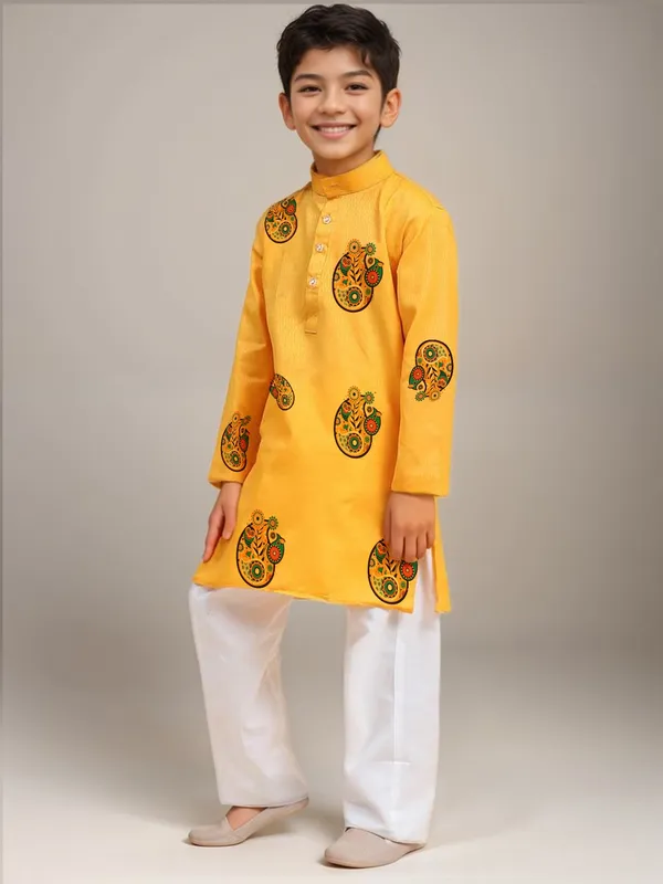 Yellow_Printed_Kurta_With_Pyjama_Set_For_Boy