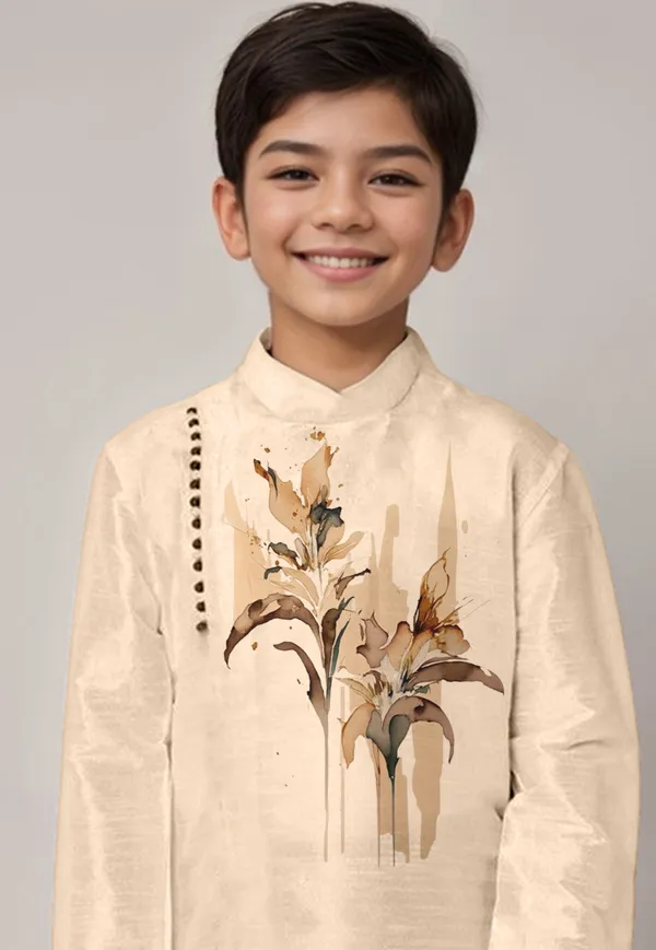Boys__Cotton_Printed_Beige_Kurta