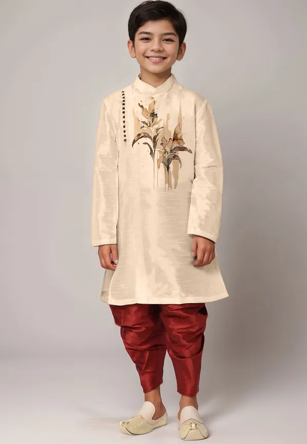 Boys__Cotton_Printed_Beige_Kurta