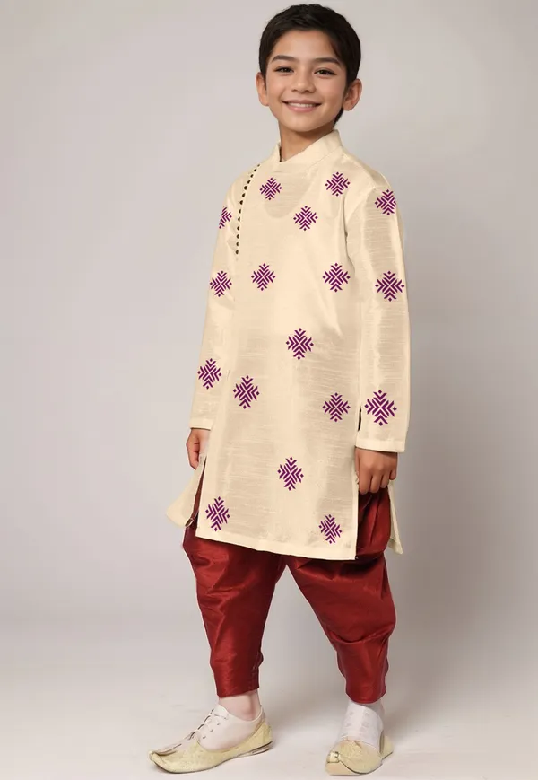 Boys_CottonPrinted_Beige_Kurta