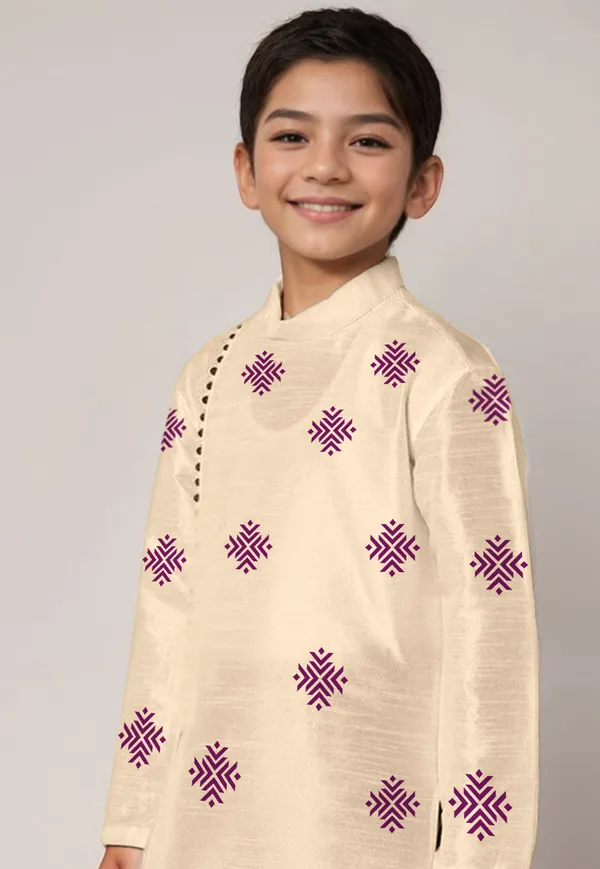 Boys_CottonPrinted_Beige_Kurta