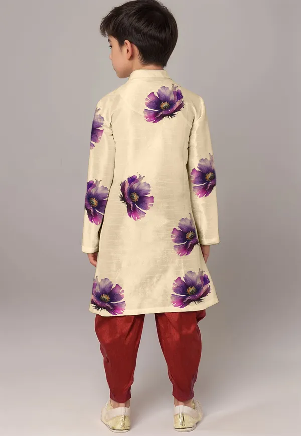 Boys_CottonPrinted_Beige_Kurta