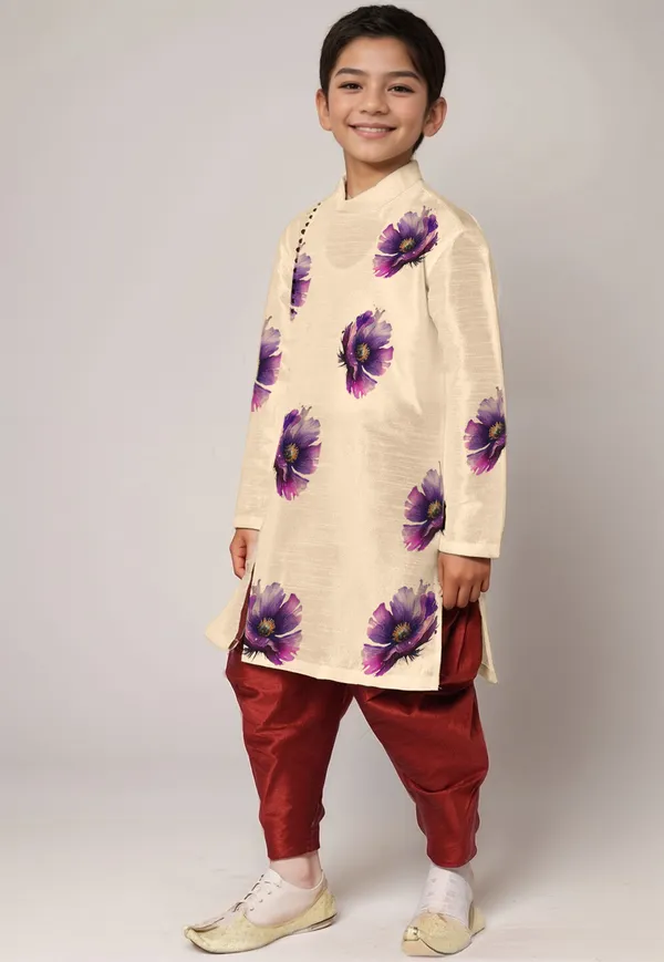 Boys_CottonPrinted_Beige_Kurta
