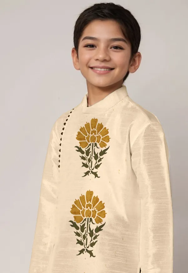 Boys_CottonPrinted_Beige_Kurta