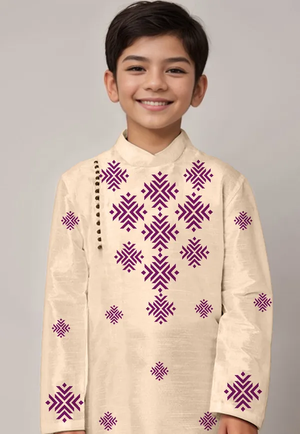 Boys_CottonPrinted_Beige_Kurta