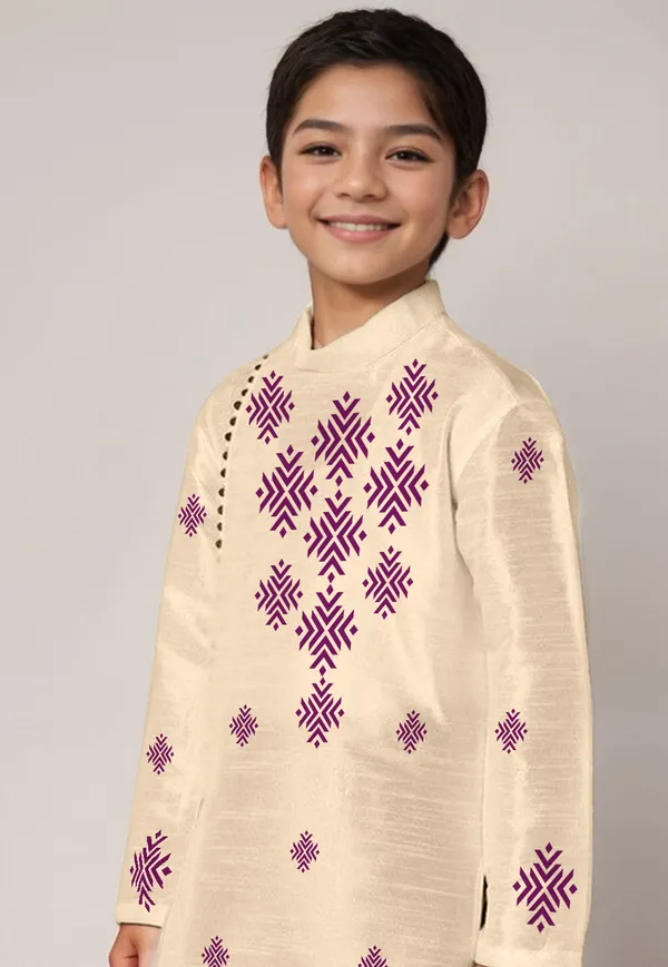 Boys_CottonPrinted_Beige_Kurta