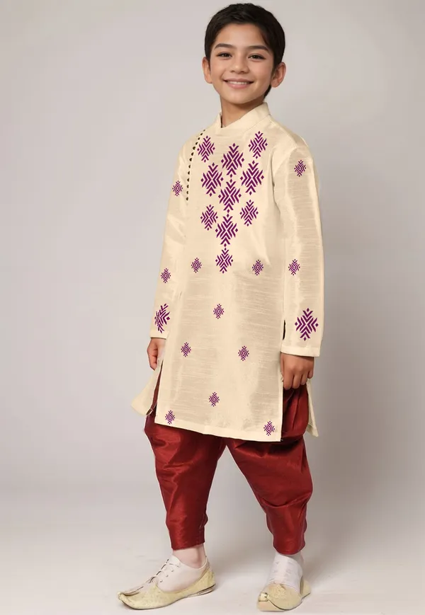 Boys_CottonPrinted_Beige_Kurta