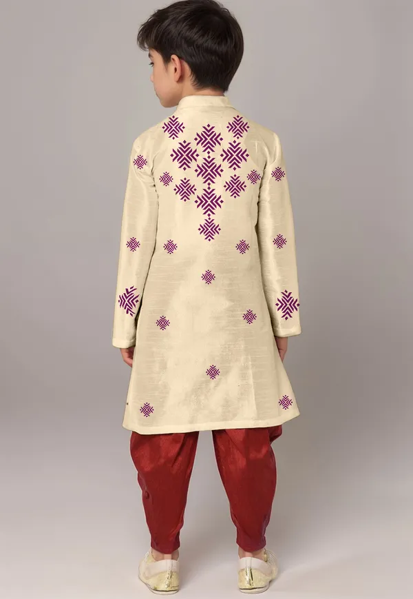Boys_CottonPrinted_Beige_Kurta