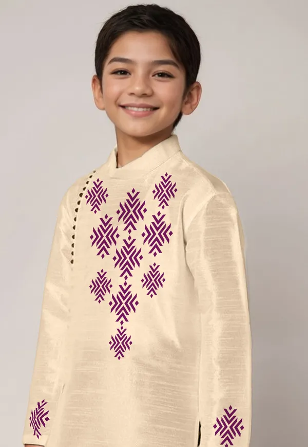 Boys_CottonPrinted_Beige_Kurta