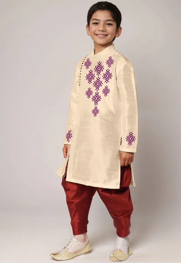 Boys_CottonPrinted_Beige_Kurta