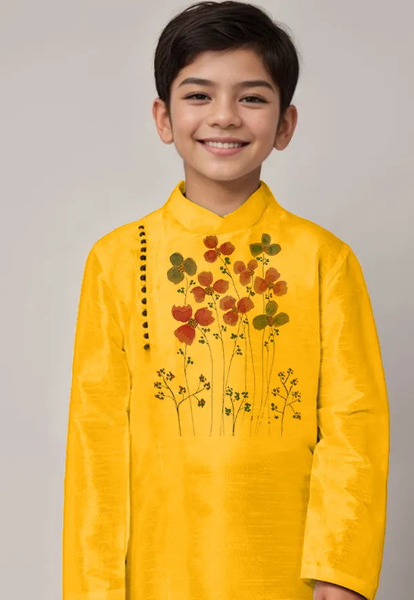 Boys__Cotton_Printed_Yellow_Kurta