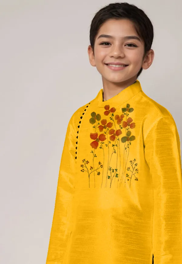 Boys__Cotton_Printed_Yellow_Kurta