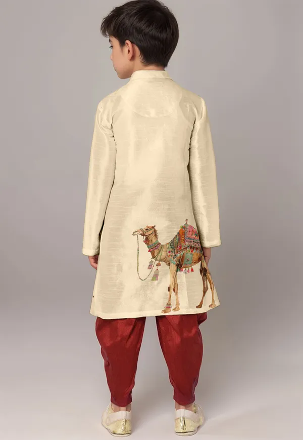 Boys_CottonPrinted_Beige_Kurta
