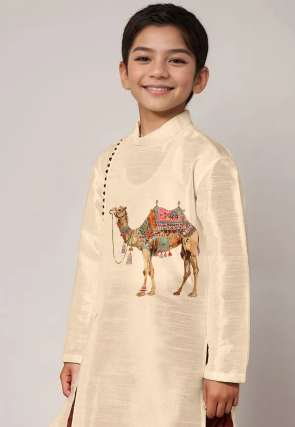 Boys_CottonPrinted_Beige_Kurta