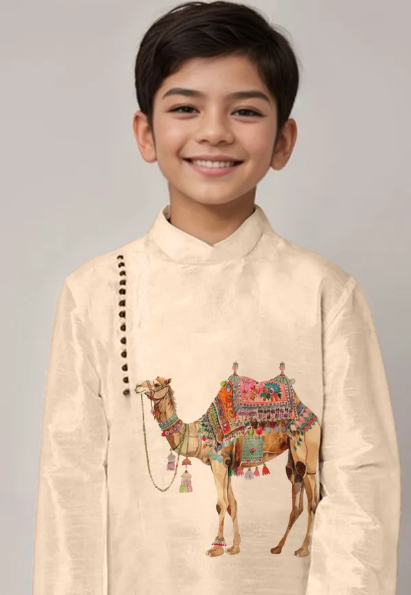 Boys_CottonPrinted_Beige_Kurta