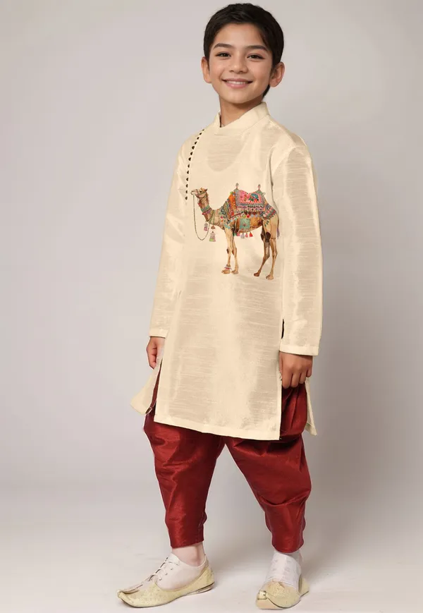 Boys_CottonPrinted_Beige_Kurta