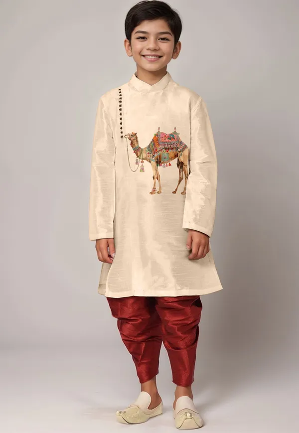 Boys_CottonPrinted_Beige_Kurta