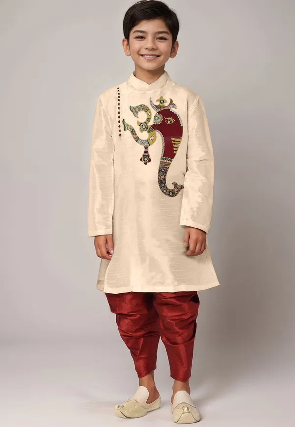 Boys_CottonPrinted_Yellow_Kurta