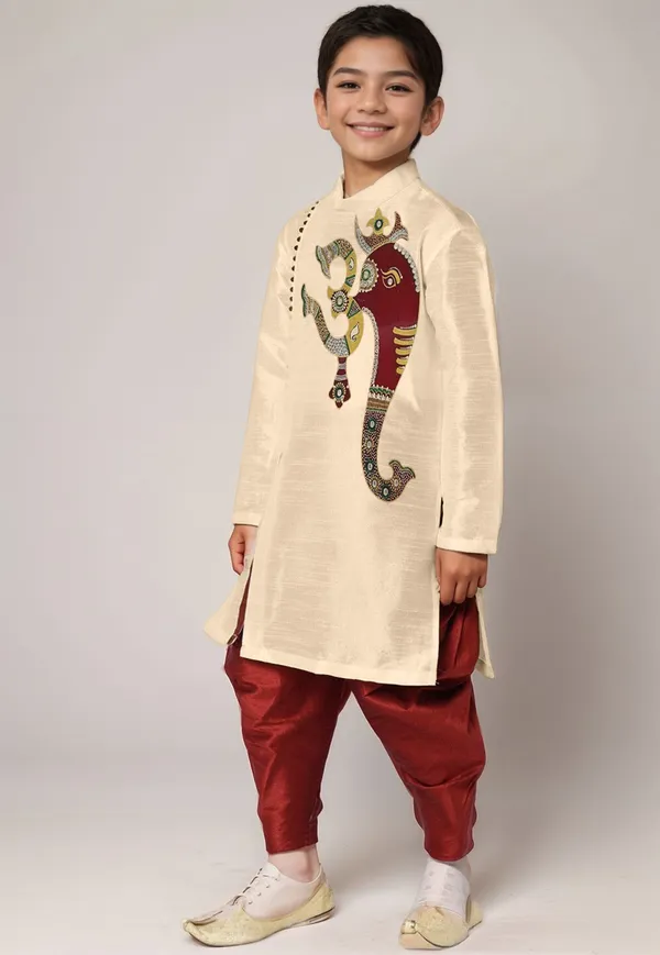 Boys_CottonPrinted_Yellow_Kurta