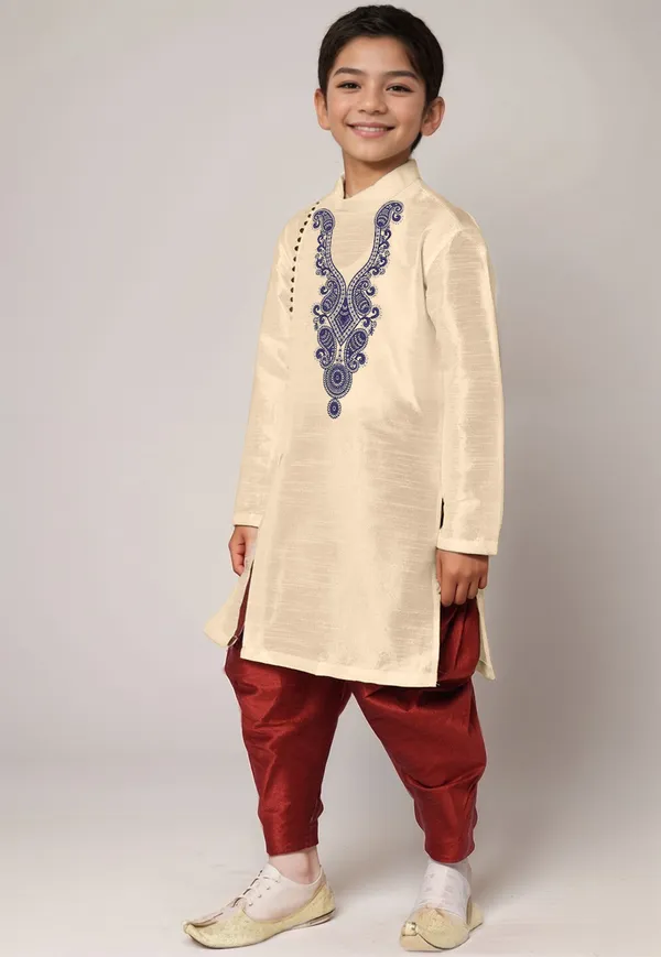 Boys_CottonPrinted_Beige_Kurta
