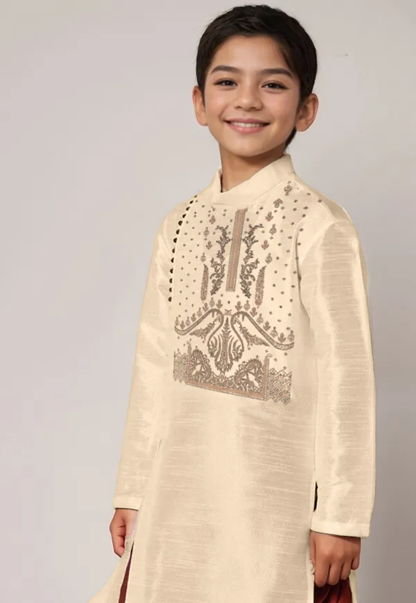 Boys_CottonPrinted_Beige_Kurta
