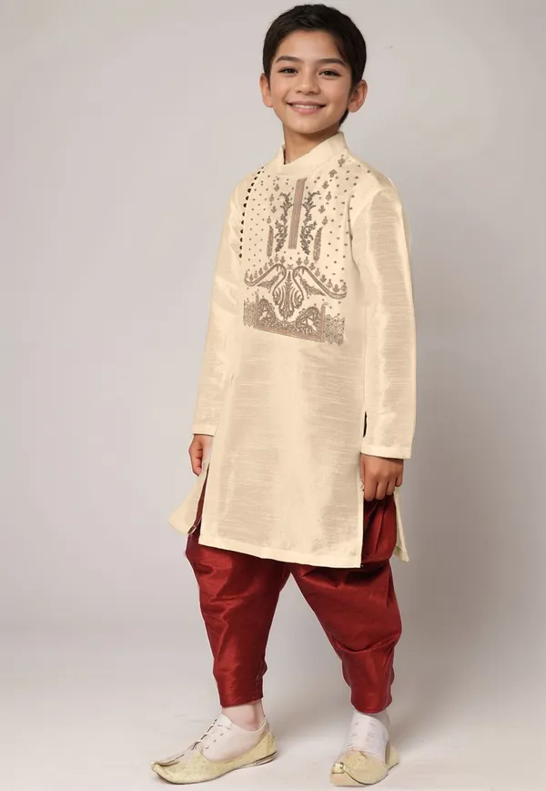 Boys_CottonPrinted_Beige_Kurta