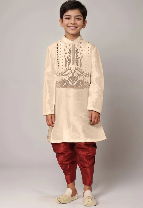 Boys_CottonPrinted_Beige_Kurta