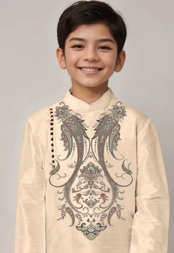 Boys_CottonPrinted_Beige_Kurta