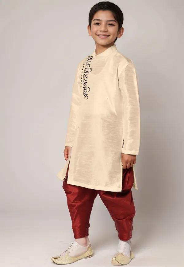 Boys_CottonPrinted_Beige_Kurta