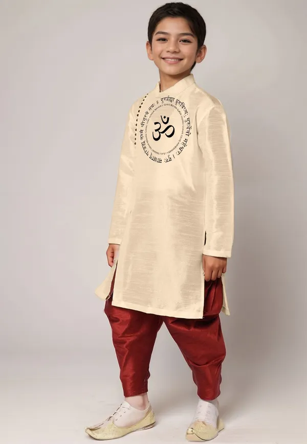 Boys_CottonPrinted_Beige_Kurta