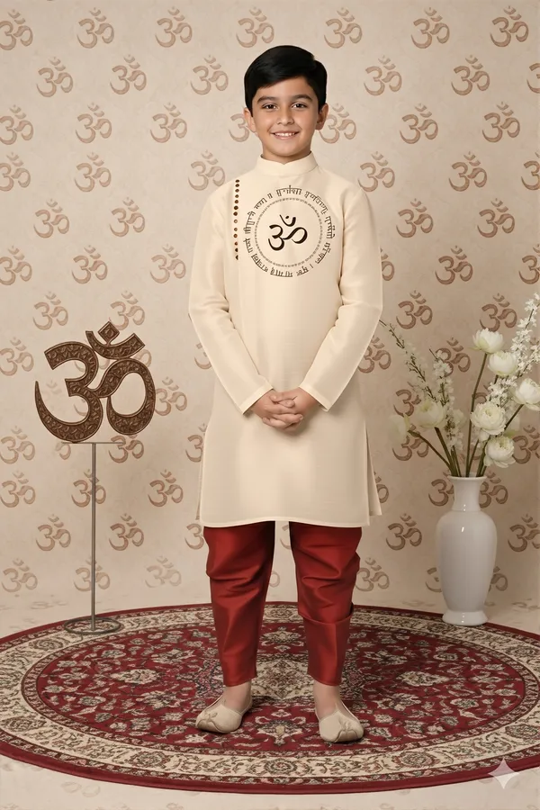 Boys_CottonPrinted_Beige_Kurta