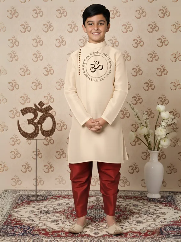 Boys_CottonPrinted_Beige_Kurta
