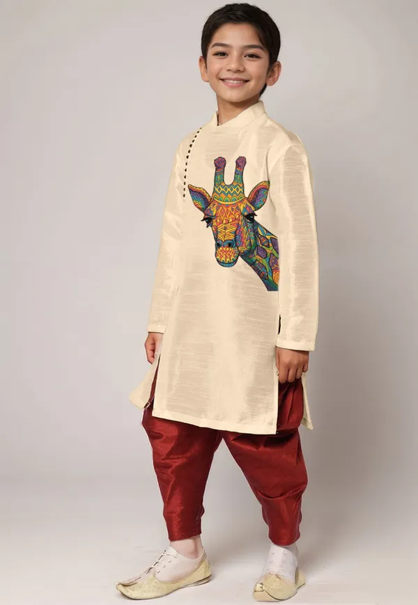 Boys_CottonPrinted_Yellow_Kurta