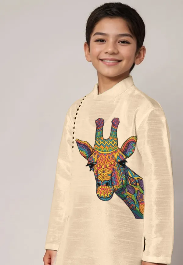 Boys_CottonPrinted_Yellow_Kurta