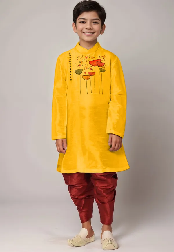 Boys_CottonPrinted_Yellow_Kurta