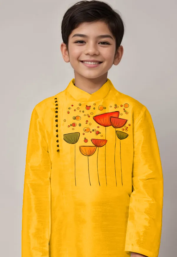 Boys_CottonPrinted_Yellow_Kurta