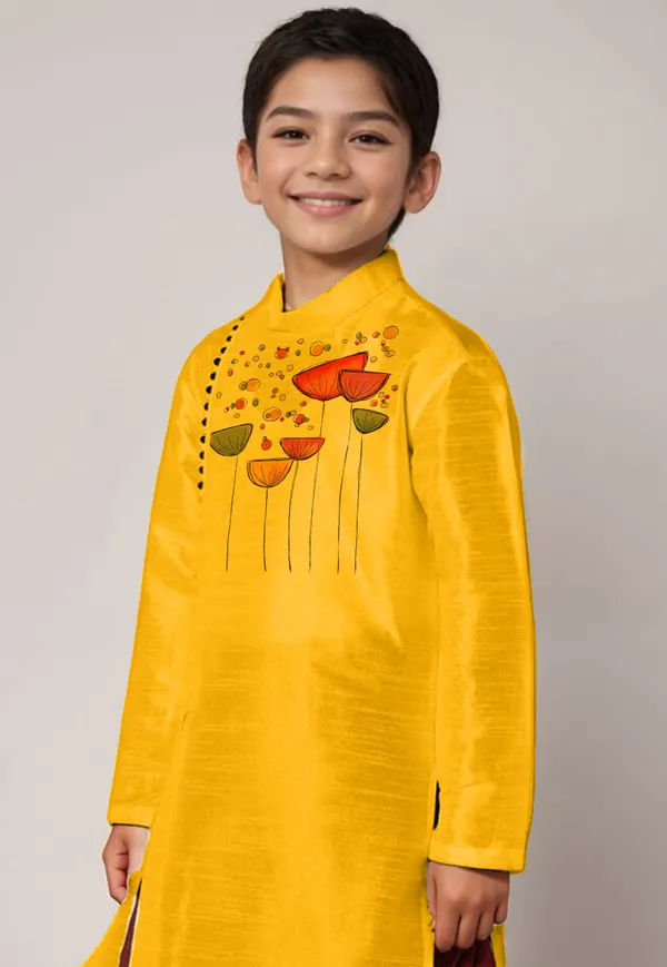Boys_CottonPrinted_Yellow_Kurta