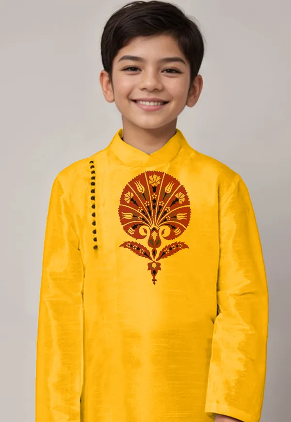 Boys_CottonPrinted_Yellow_Kurta