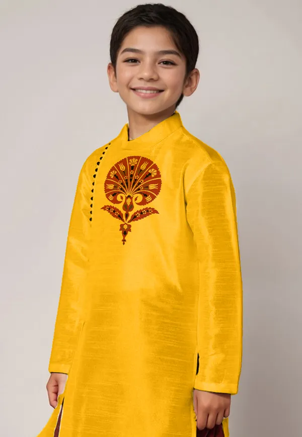 Boys_CottonPrinted_Yellow_Kurta