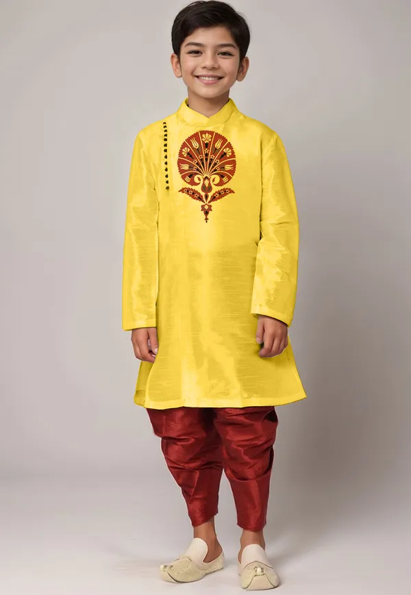 Boys_CottonPrinted_Yellow_Kurta