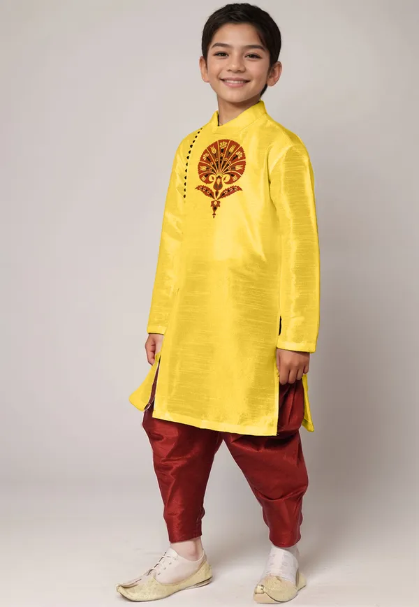 Boys_CottonPrinted_Yellow_Kurta