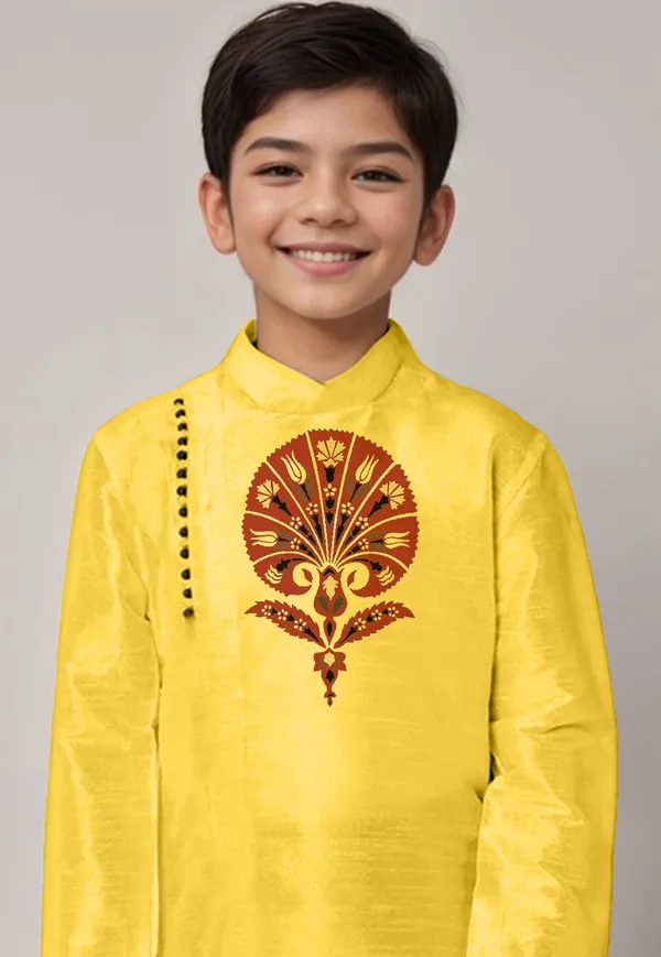 Boys_CottonPrinted_Yellow_Kurta