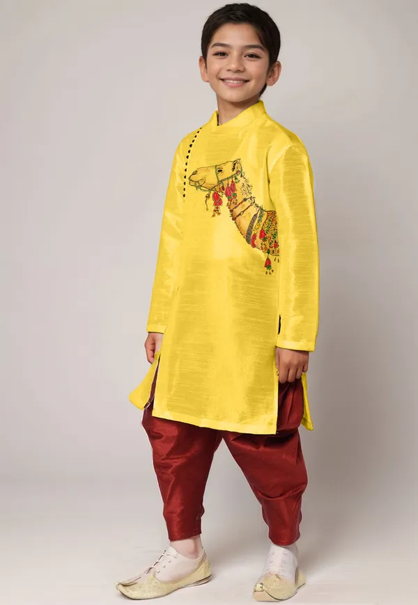 Boys_CottonPrinted_Yellow_Kurta