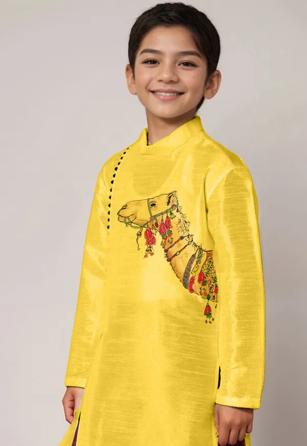 Boys_CottonPrinted_Yellow_Kurta