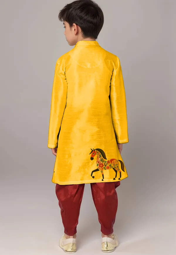 Boys_CottonPrinted_Yellow_Kurta