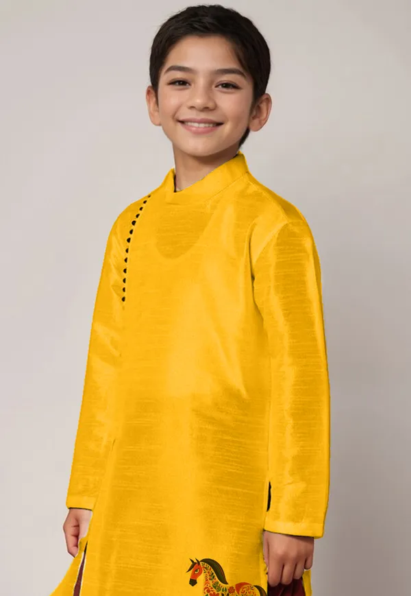 Boys_CottonPrinted_Yellow_Kurta