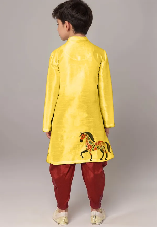 Boys_CottonPrinted_Yellow_Kurta