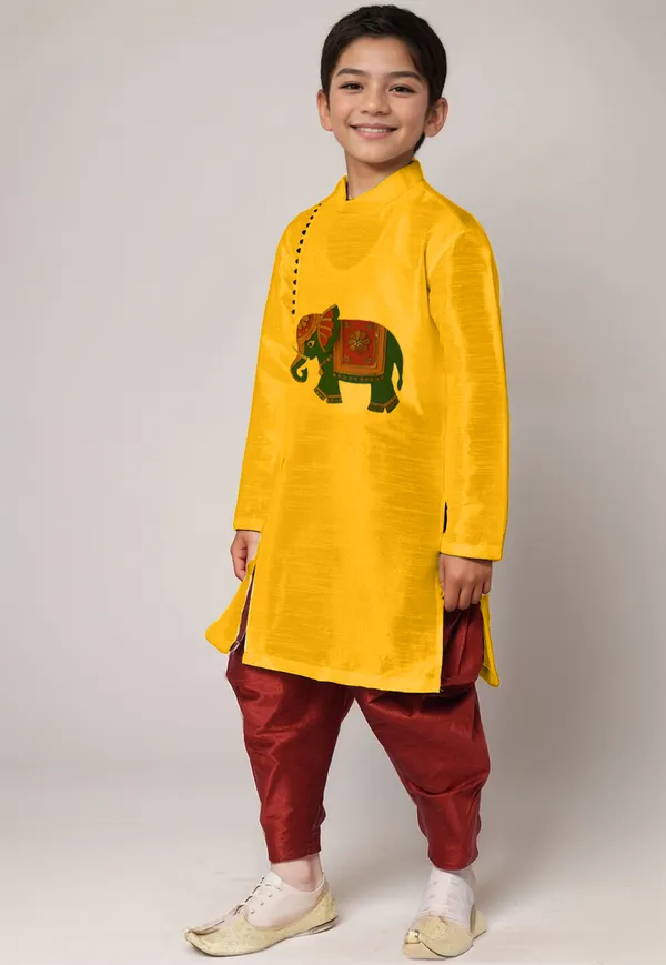 Boys_CottonPrinted_Yellow_Kurta