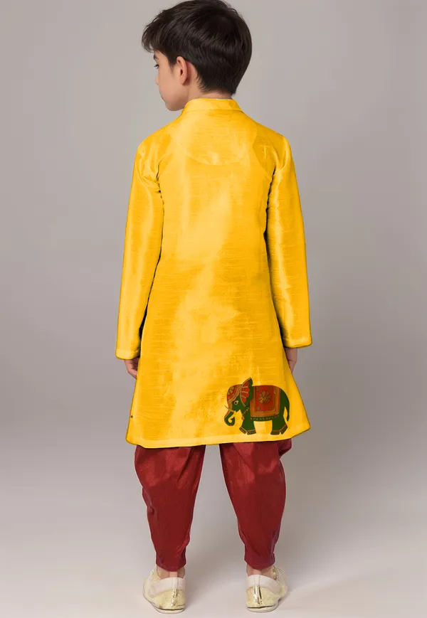 Boys_CottonPrinted_Yellow_Kurta