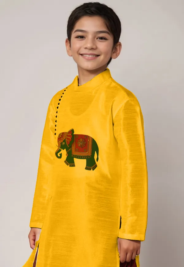 Boys_CottonPrinted_Yellow_Kurta